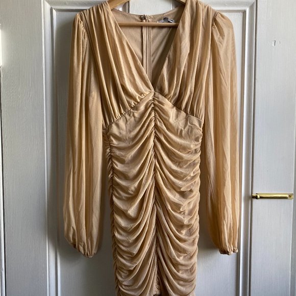 Just Like Me Mesh Ruched Mini Dress - Taupe (NWT) - Picture 1 of 3